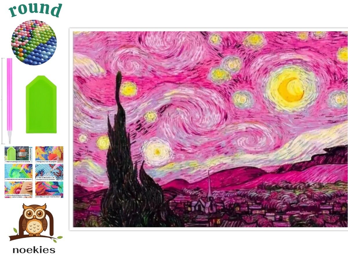 nr 231 Diamond painting roze nacht 40x30cm (rond)