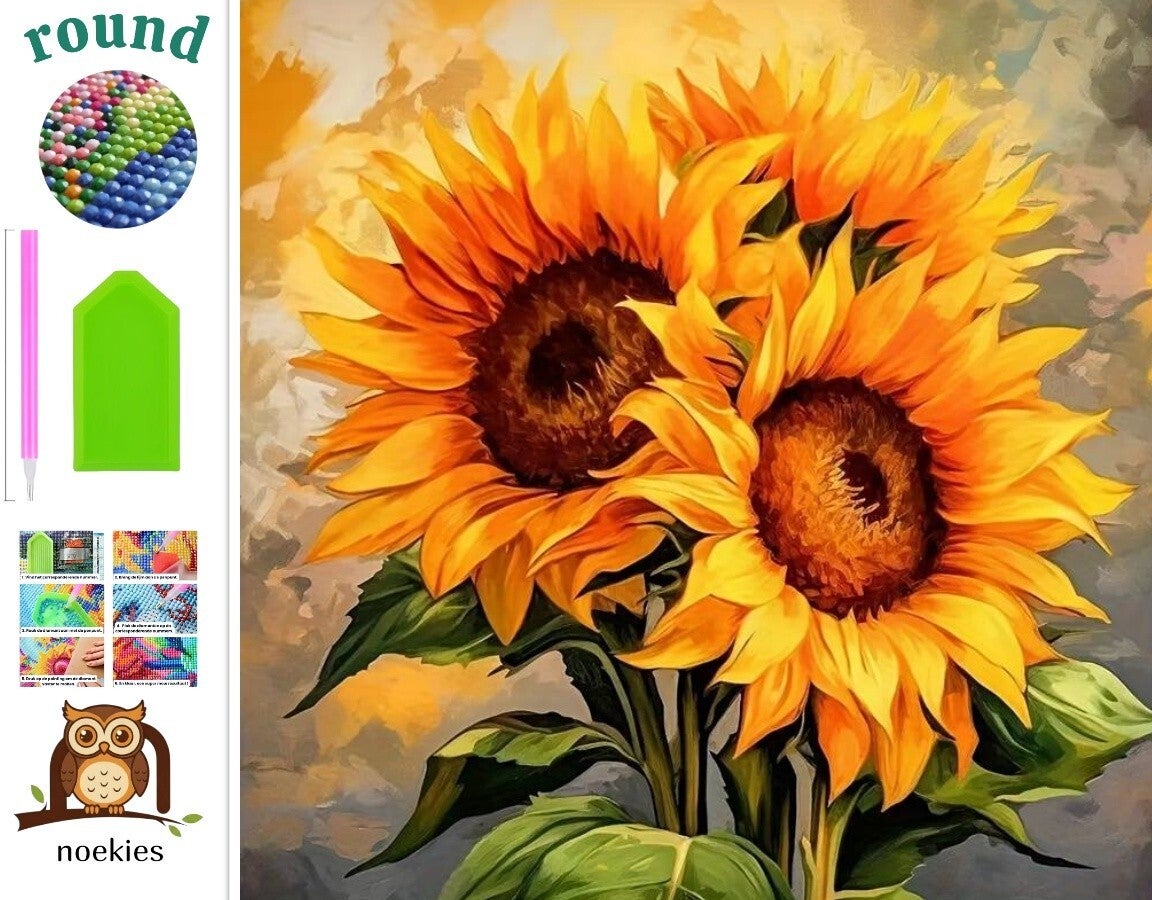 nr 510 Diamond Painting zonnebloemen 20x20cm (rond)