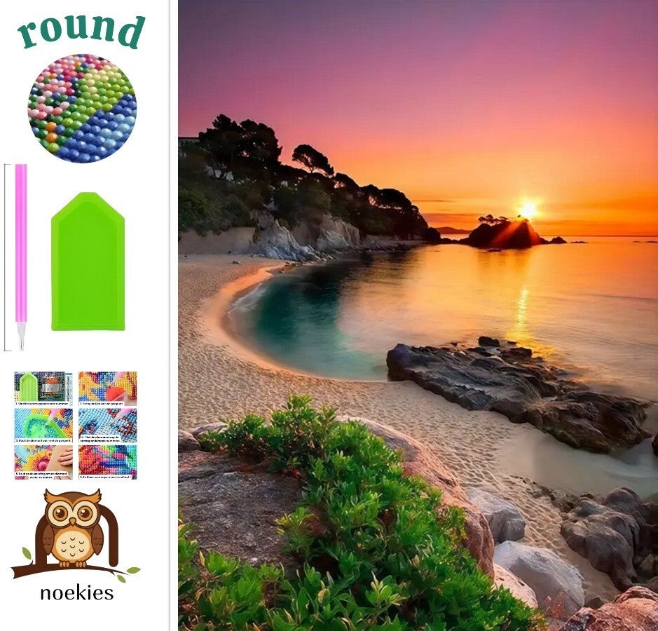nr 237 Diamond Painting strand zonsondergang 40x30cm (rond)