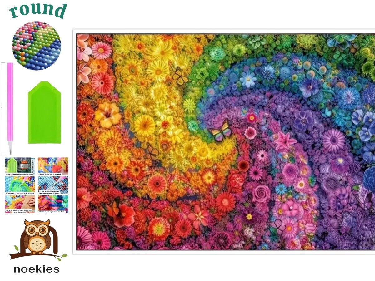 nr 241 Diamond Painting bloemen vlinders 40x30cm (rond)