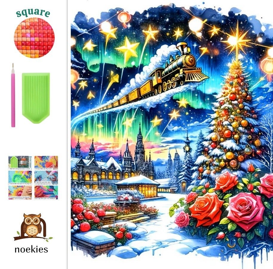 nr 186 Diamond Painting kerst trein 40x30cm (vierkant)