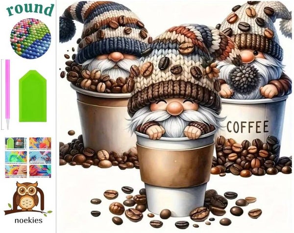 nr 516 Diamond Painting koffie kabouters 20x20cm (rond)