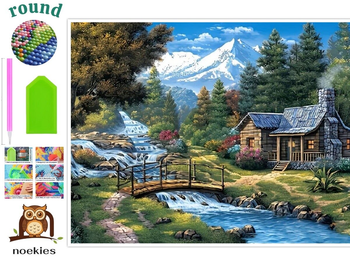 nr 263 Diamond Painting Alpenhuisje 40x30cm (rond)