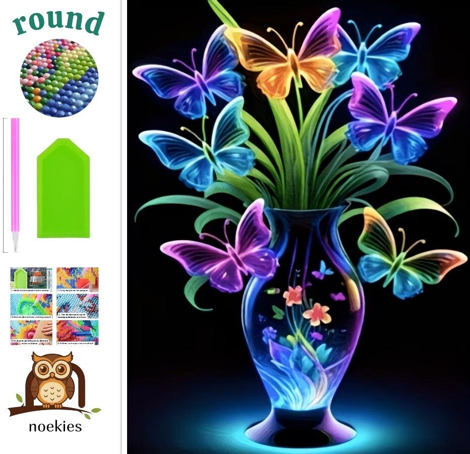 nr 269 Diamond Painting vlinder boeket 40x30cm (rond)
