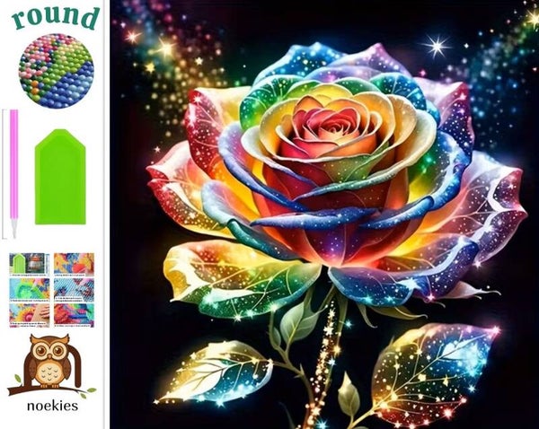 nr 528 Diamond Painting gekleurde roos 20x20cm (rond)