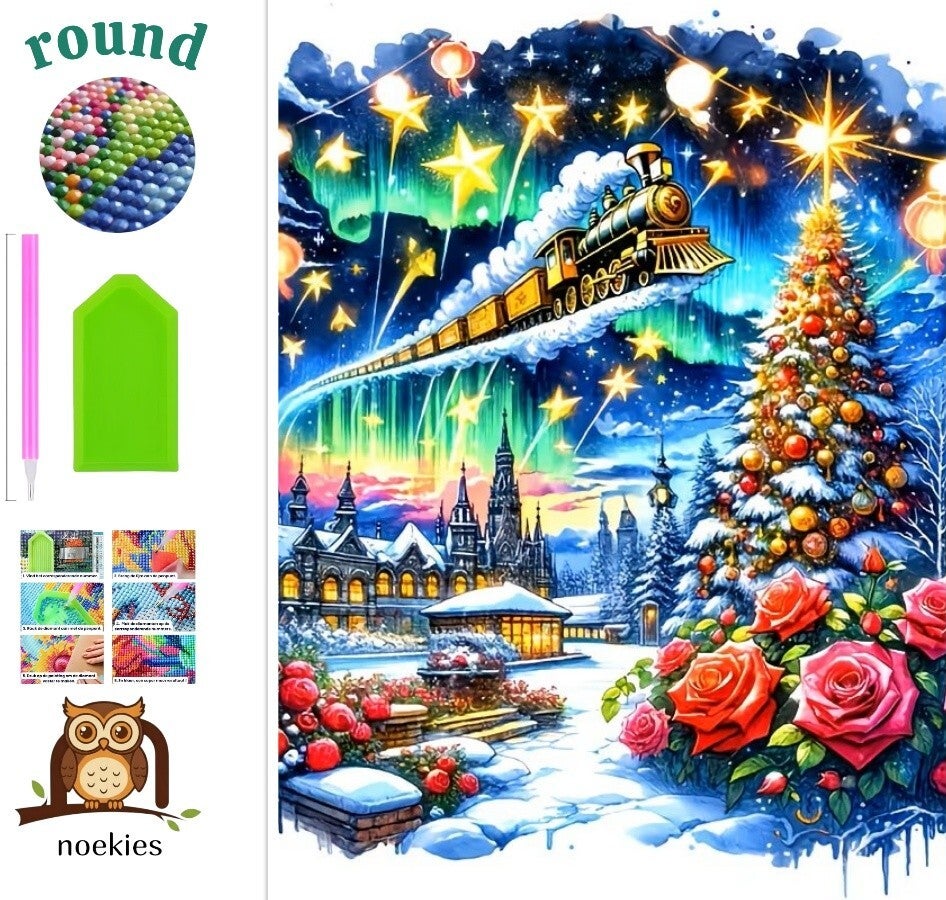 nr 273 Diamond Painting kerst trein 40x30cm (rond)