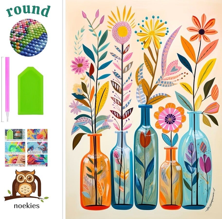 nr 274 Diamond Painting abstracte bloemen 40x30cm (rond)