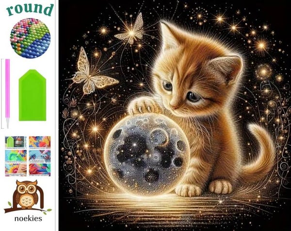nr 532 Diamond Painting kitten met vlinders 20x20cm (rond)
