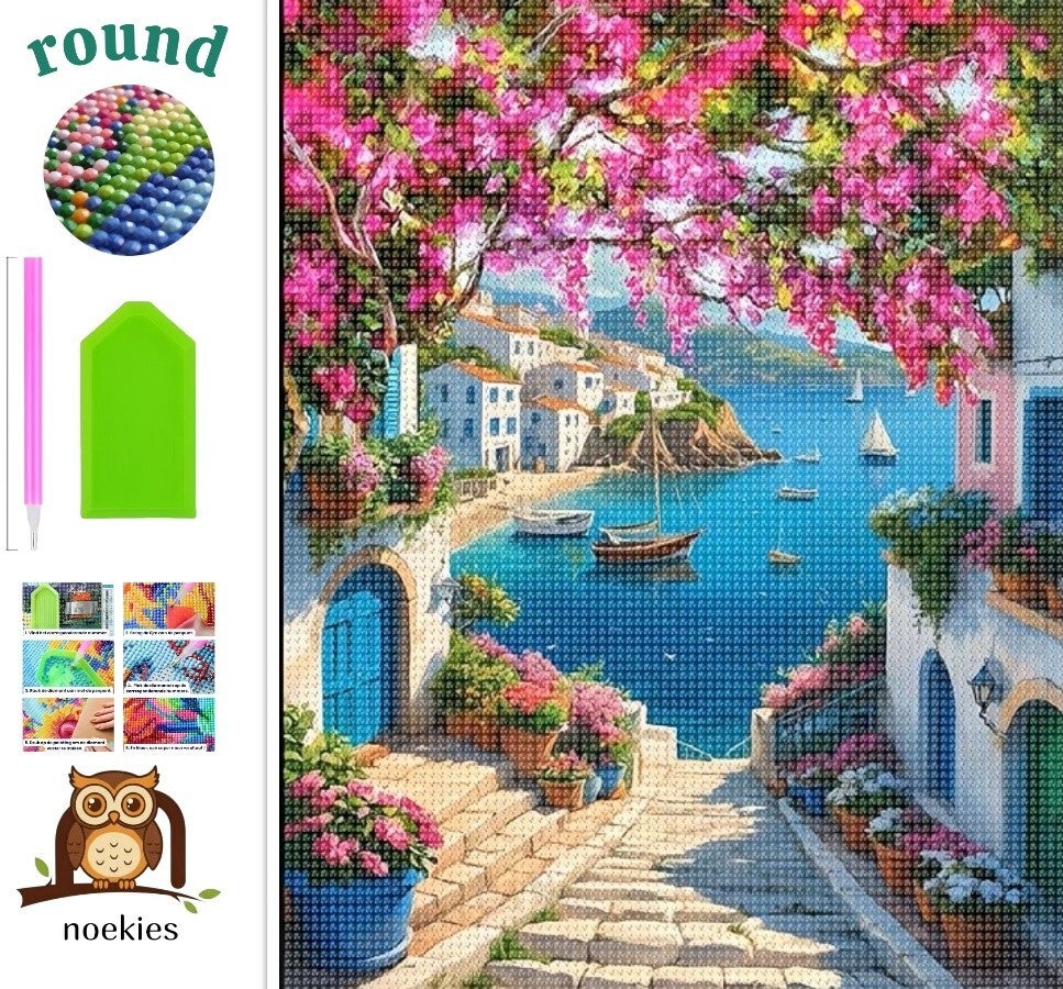 nr 276 Diamond Painting Mediteraanse kust 40x30cm (rond)