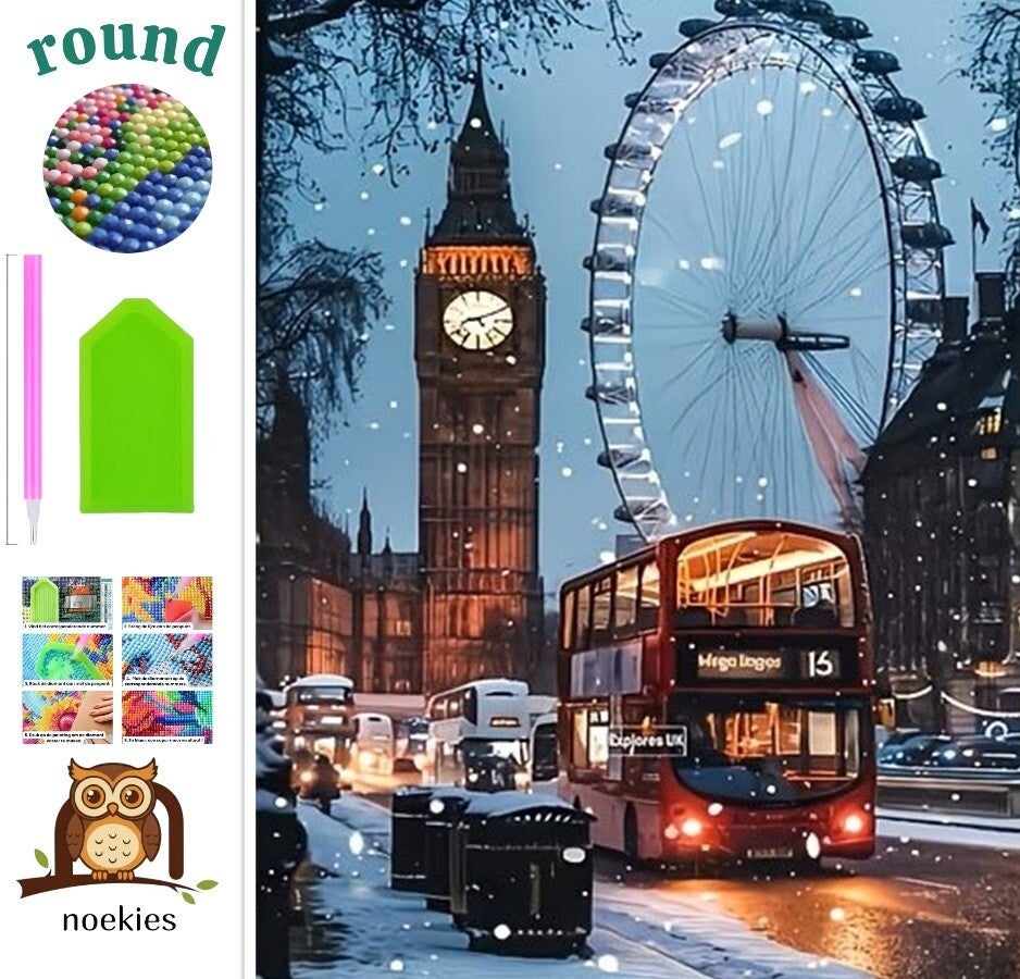 nr 283 Diamond Paintijng Londen winter 40x30cm (rond)