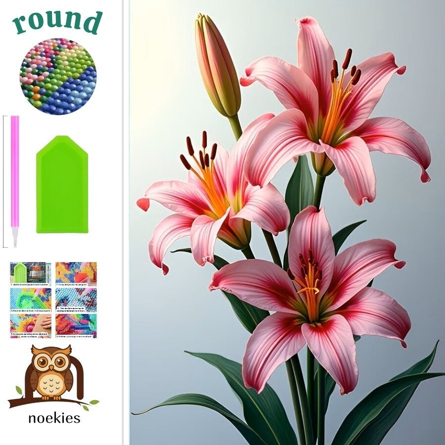 nr 285 Diamond Painting bloemen roze 40x30cm (rond)