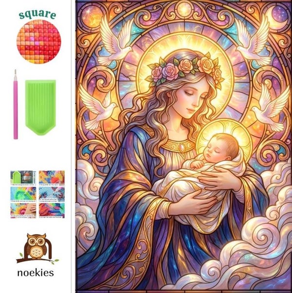 nr 66 Diamond painting moeder kind met duiven 50x40cm (vierkant)