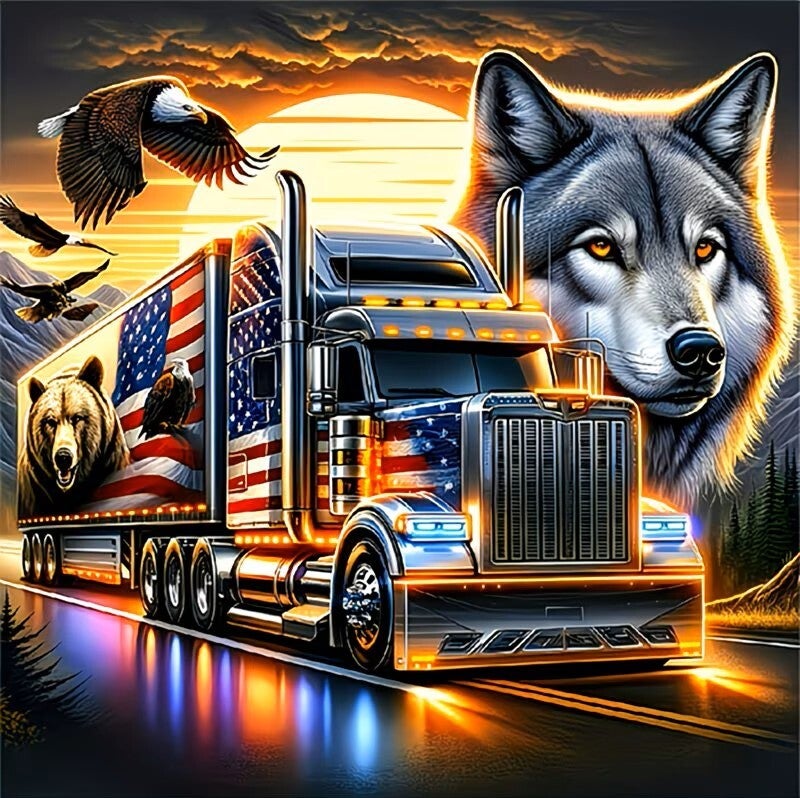 Diamond Painting vrachtauto met dieren 30x30cm