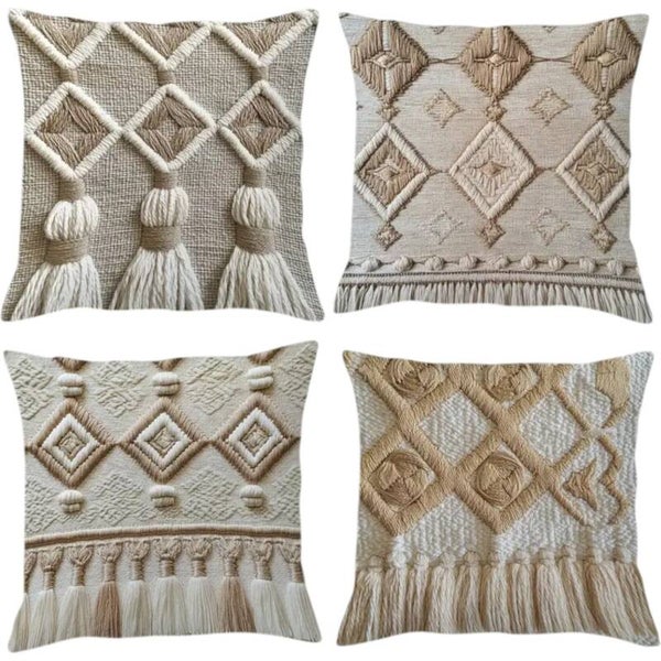 4x kussenhoezen macrame opdruk grijs bruin 45x45cm