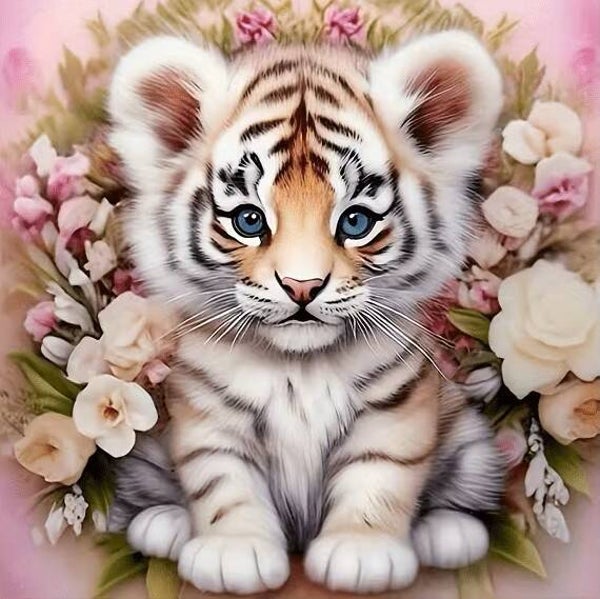 nr 497 tijger welpje bloemen