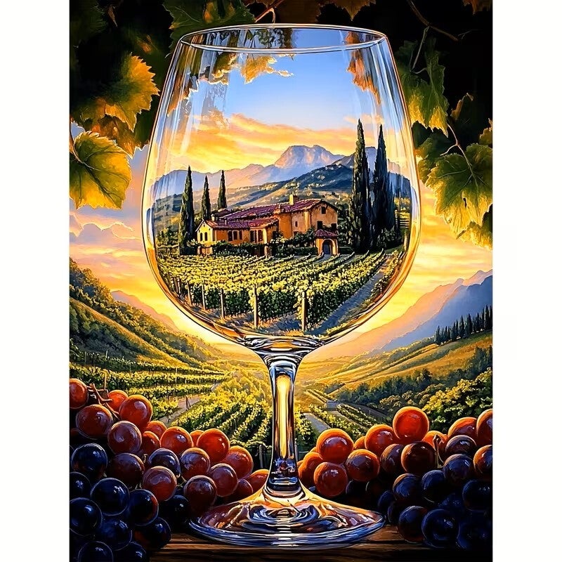 Diamond Painting wijnglas druiven 50x40cm (vierkant)
