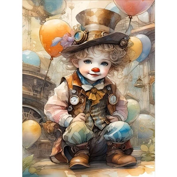 nr 277 Diamond Painting Clown kindje 40x30cm (rond)