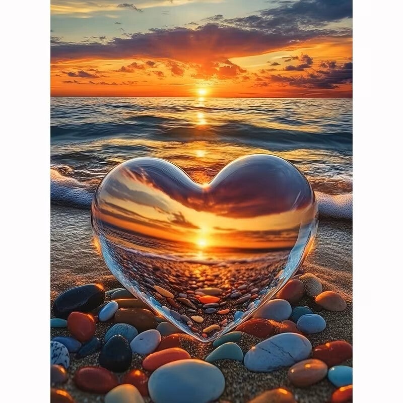 Diamond painting hart strand 50x40cm (vierkant)