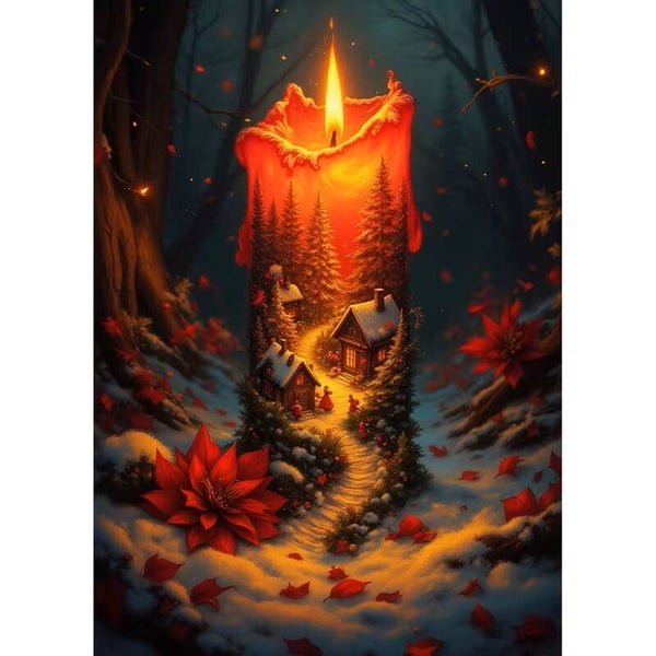 Diamond Painting winter kaars 40x30cm (vierkant steentjes)