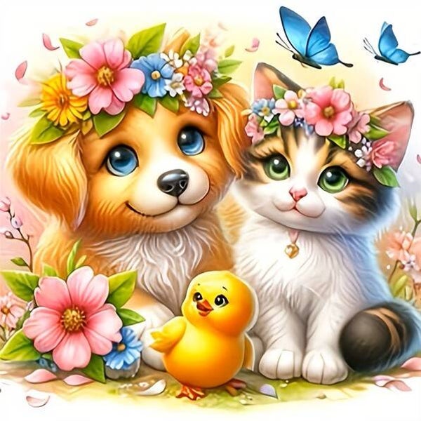 nr 510 Diamond Painting dieren met bloemen 20x20cm (rond)