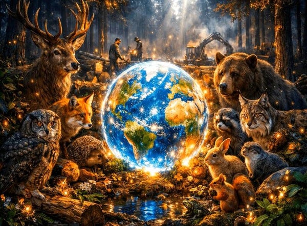40x30cm Diamond Painting dieren wereldbol (vierkant) nr 202