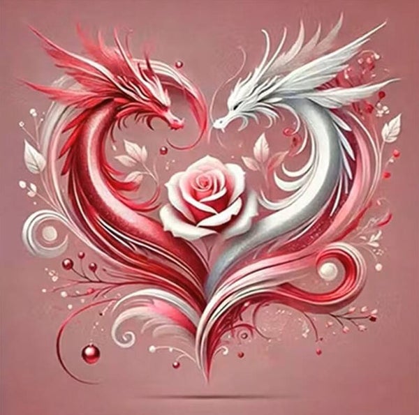 nr 322 Diamond Painting draken hart roos 30x30cm