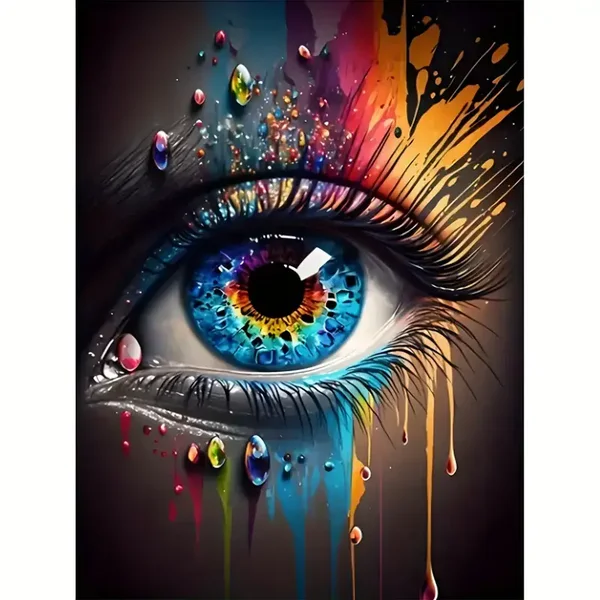 Diamond Painting abstract gekleurd oog 30x20cm ( ronde steentjes)