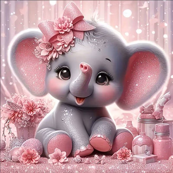 nr 610 Diamond Painting olifantje 40x40cm (rond)