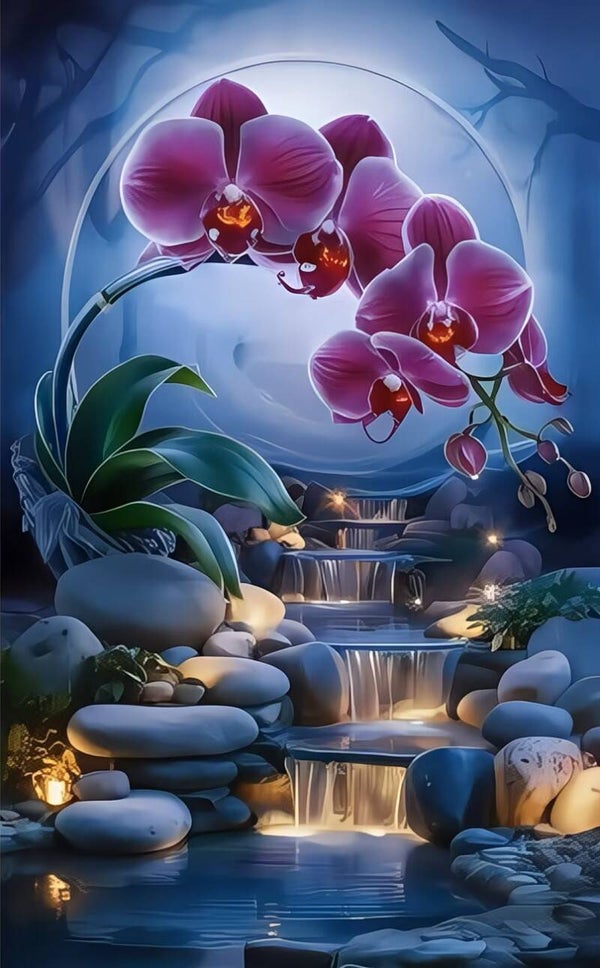 nr 124 Diamond Painting orchidee waterval 50x40cm (rond)