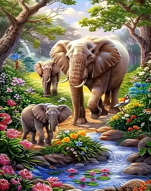 Diamond painting olifant 50x40cm (vierkant)