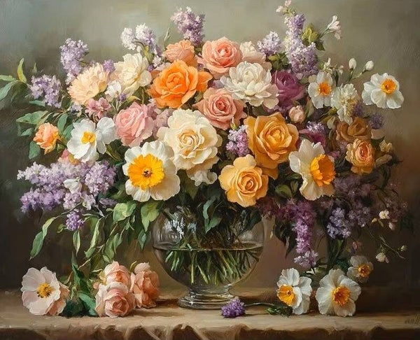 nr 58 Diamond Painting vaas met bloemen 50x40cm (vierkant)