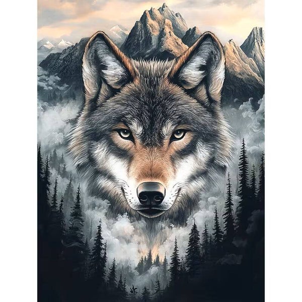 Diamond Painting wolf bergen 40x30cm (vierkant steentjes)