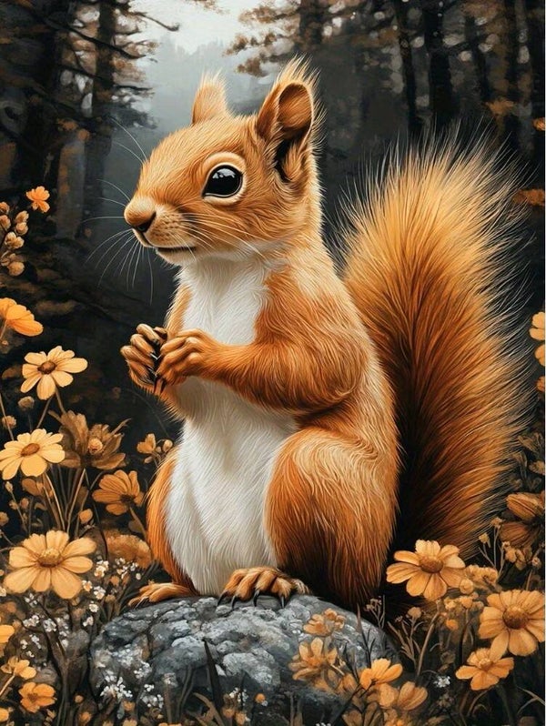 40x30cm Diamond Painting eekhoorn op steen nr 682