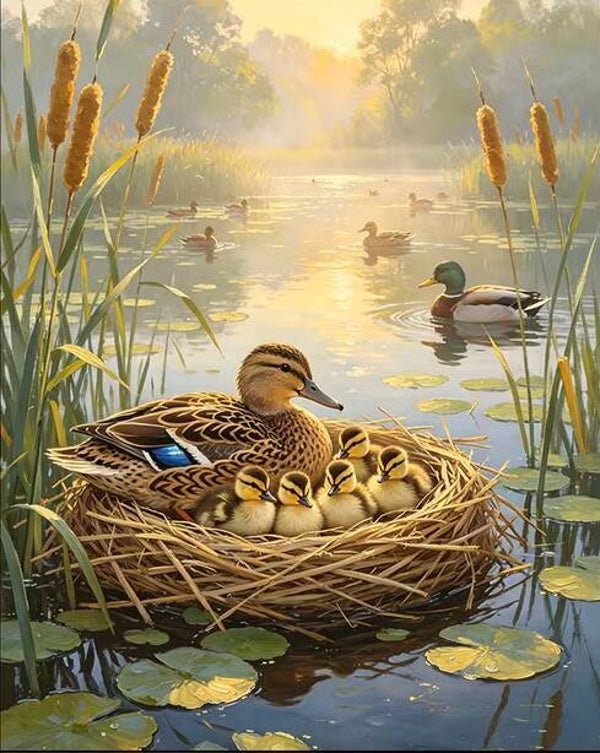 50x40cm Diamond Painting eenden nest (rond) nr 101