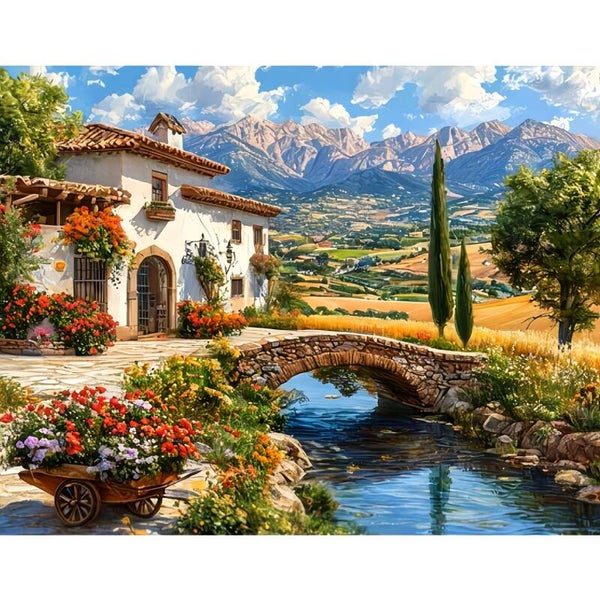 Diamond Painting Toscaans dorpje 50x40cm (rond)