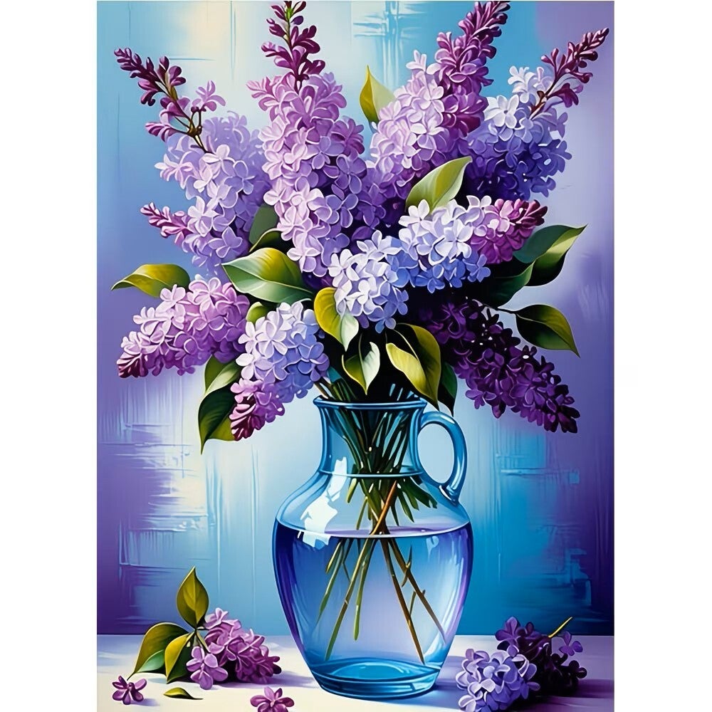 Diamond Painting boeket paarse bloemen 40x30cm (rond)