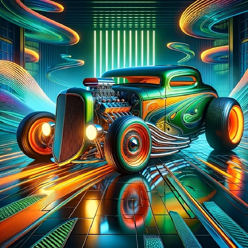 Diamond Painting gekleurde oldtimer auto 25x25cm (rond)