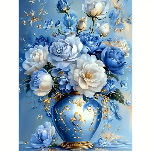 DIamond Painting vaas bloemen blauw 50x40cm (vierkant)