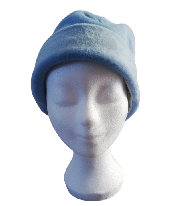 Fleece muts blauw M omtrek plat 26cm