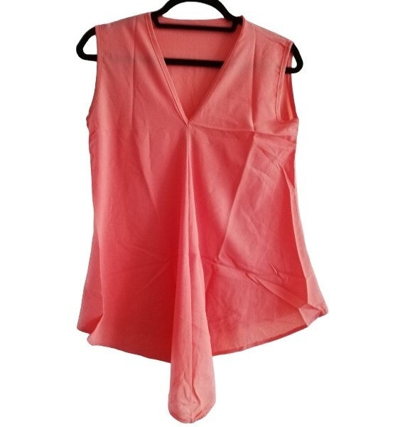 Luchtig mouwloos effen shirt zalmroze pasteloranje M