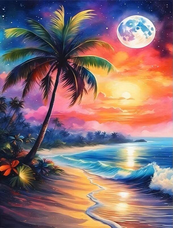 nr 240 Diamond Painting gekleurd strand 40x30cm (rond)