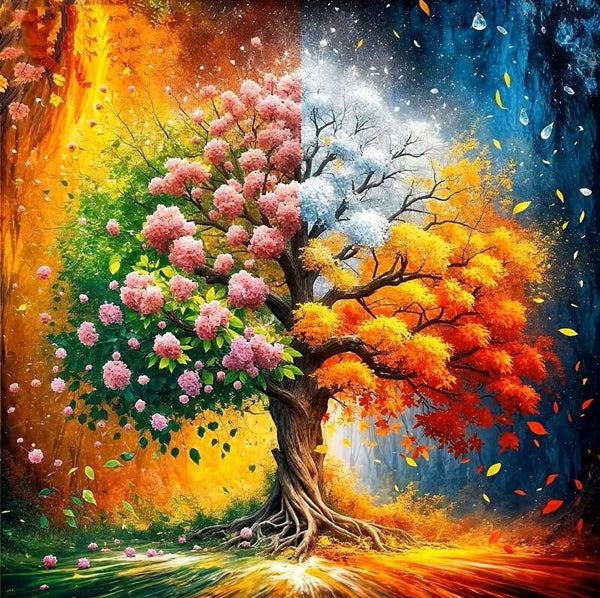 nr 607 Diamond Painting gekleurde boom 40x40cm (rond)