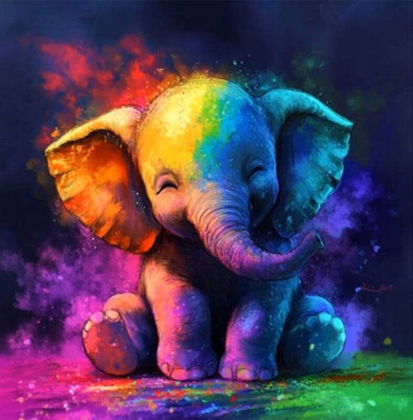 nr 292 Diamond Painting gekleurde olifant 30x30cm (rond)