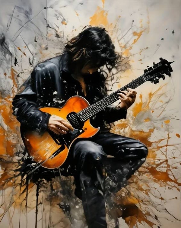 nr 136 Diamond Painting rock ster gitaar 50x40cm (rond)