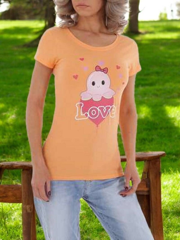 Strak getailleerd t-shirt oranje octopus love S