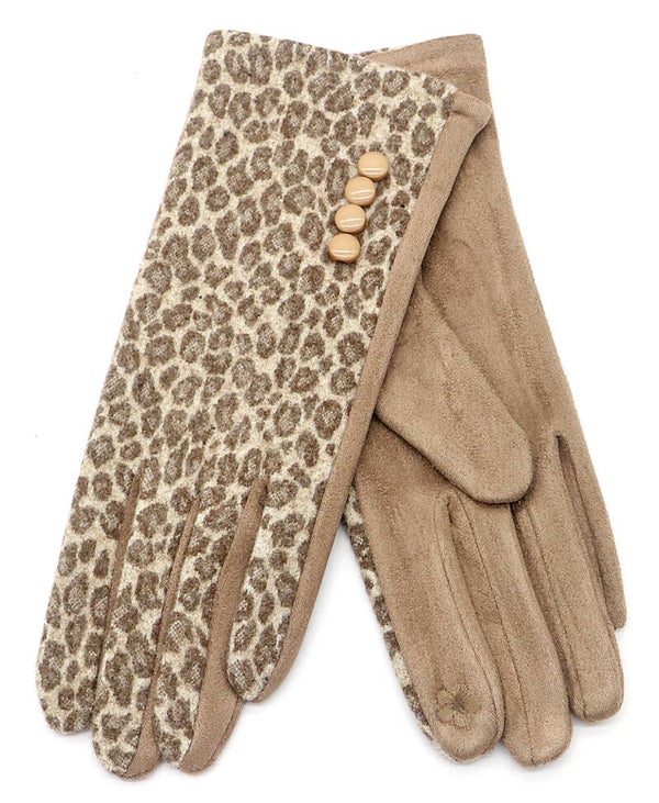 Handschoenen touchscreen panterprint beige one size