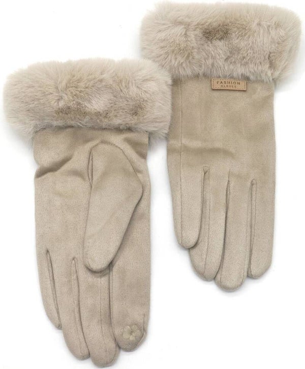 Handschoenen met imitatiebont beige one size