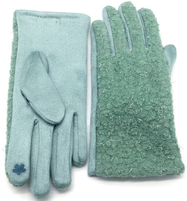 Handschoenen warm teddy glitter groen one size