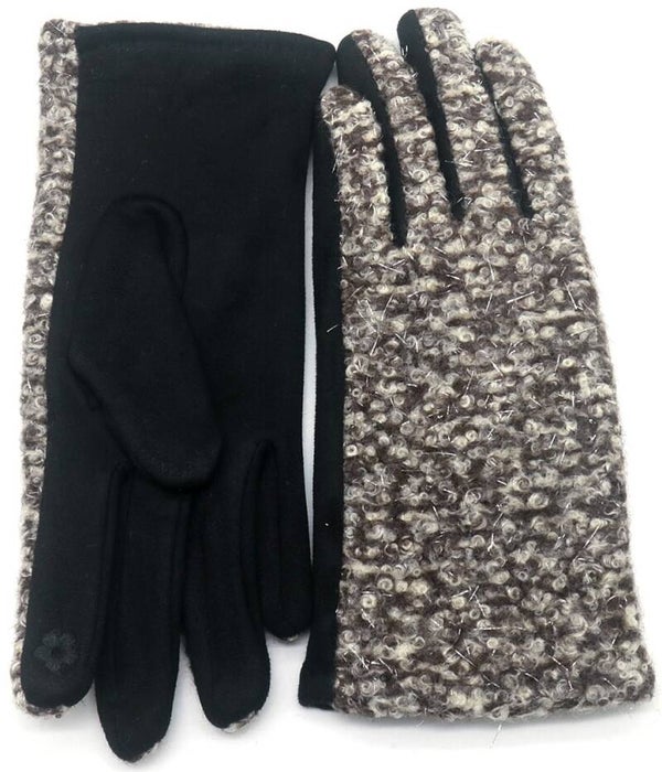 Handschoenen warm teddy glitter grijs zwart one size