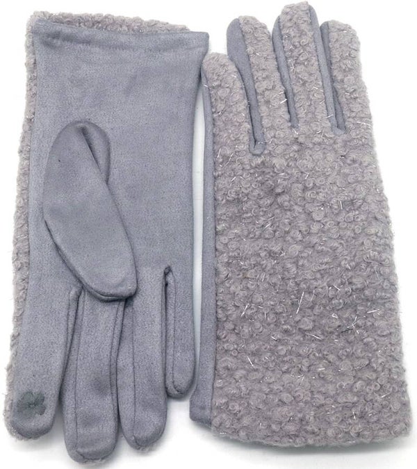 Handschoenen warm teddy glitter grijs one size